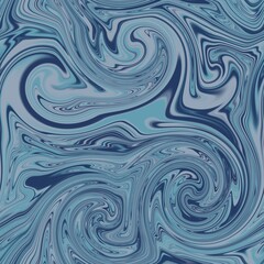 Fototapeta premium Seamless twirly swirly abstract liquid marble surface pattern design for print. High quality illustration. Trendy marbled fluid paint on water background. Funky expressive psychedelic swirl of paint.