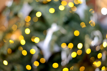 Blurry New Year and Christmas lights and Christmas toys