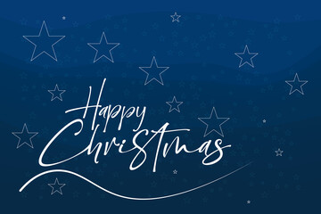 Happy Christmas - handwritten lettering on a festive blue starry sky background modern vector / EPS design for card, poster, banner, label etc