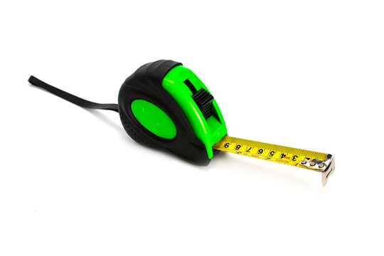 green  tape measure  isolated on white background