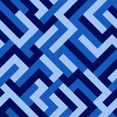 Geometric seamless pattern. Abstract background with blue geometric shapes. Ornament in stripe. Repeating texture. Vector illustration. Design paper, wallpaper, fabric.