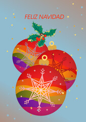 Diseño de tarjeta de navidad, con bolas de navidad con los colores del arco iris, colores de bandera lgtbiq. Vectores
