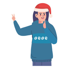 woman using christmas sweater and hat