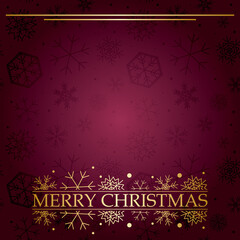 Fototapeta na wymiar merry christmas on burgundy background - vector with gold decorations