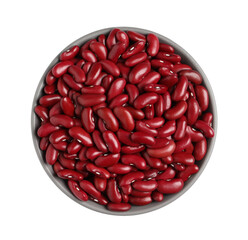 Bowl of raw red kidney beans isolated on white, top view