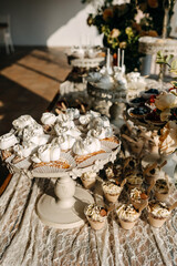 Candy bar table setting with different sweets at a restaurant.