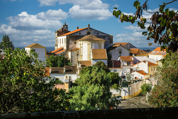 City streets of Abrantes, Portugal. St. Vincent church and St. Peter hill with the D. Nuno Alvares...