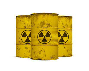 radioactive wastes, green metal barrel isolated on white