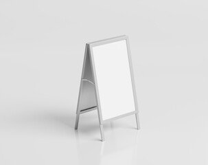 Blank sliver metallic stand board on the empty background, chalkboard menu sign