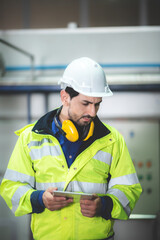 professional technician engineer working to control electrical power and safety service
