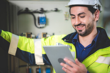 professional technician engineer working to control electrical power and safety service