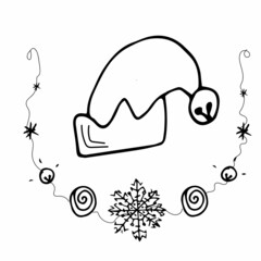 vector illustration with christmas elf hat  with bell doodle