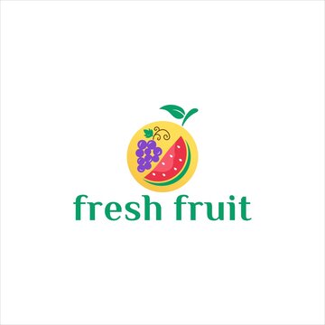 fresh fruit shop logo,grape watermelon orange vector template