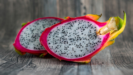 tasty dragon fruit on wood background