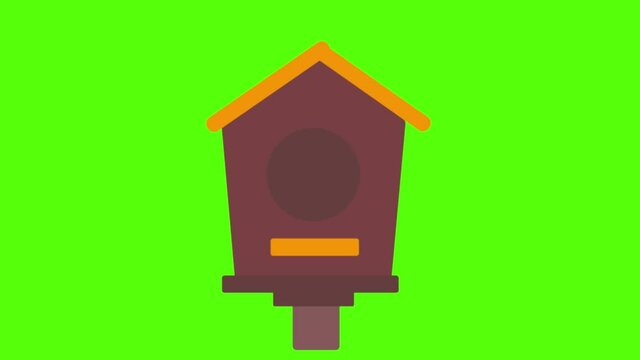 A vector design of a birds house on green screen background for chroma keying