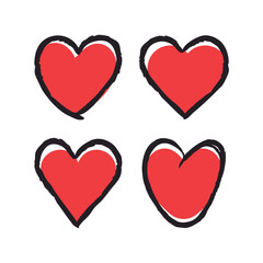 Hearts doodle collection. Heart illustrations. Hand drawn valentine's day romance symbol.