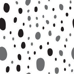 Polka dots seamless pattern. Hand drawn doodle circles monochrome texture background. Random spots.