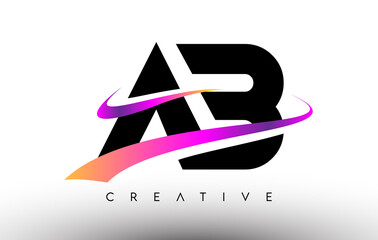 AB Logo Letter Design Icon. AB Letters with Colorful Creative Swoosh Lines