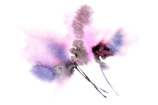 Watercolor pink purple violet flower painting. Single flower for greeting card decor. Wedding invitation design template. 
