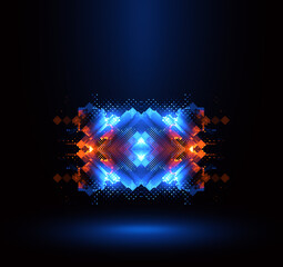 Vivid digital cyber board. Glowing energy blocks..Shining empty space. Magic neon forms. Shape of light..Led platform on arena. Colorful dynamic lines. Fantasy ui..Glint bright scene. Futuristic hud