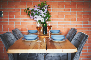 Wine and wooden table at Winnica Sopel