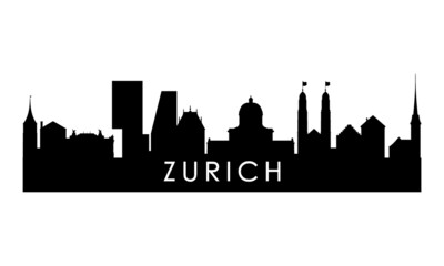 Zurich skyline silhouette. Black Zurich city design isolated on white background.