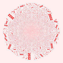 2022 year digits exploding round cluster. Object pattern organized from random 2022 year digits pictographs as exploding spheric cluster.