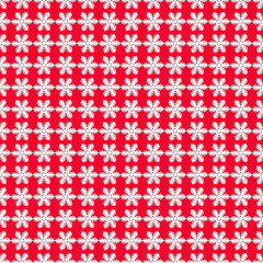 Seamless pattern with white snowflakes on a red background. Christmas texture. Design mockup. Holiday concept. Poster wallpaper. Festive banner. Paper template for print. New year greeting card. Art