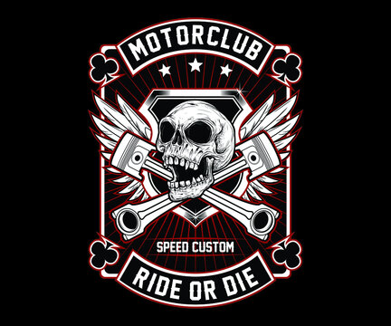 skull and crossbones motorclub logo icon vector