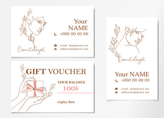 Beautician business card template and gift certificate