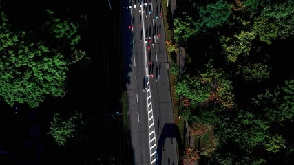 Marathon running on street. 4K Aerial drone fooage. Top view