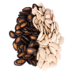 melon seeds pumpkin seeds pile color black white