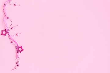 Trending pink christmas background this space for your text. flat lay, top view, copy space