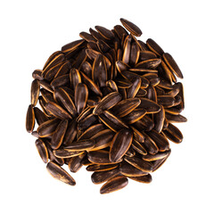 sunflower seeds pile isolated on white background. top view