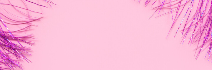 Trending pink christmas horizontal web site banner background this space for your text. flat lay,...
