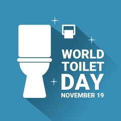 vector illustration, flat design toilet with long shadow, as banner or poster, world toilet day.