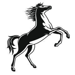Fototapeta na wymiar Cheval cabré, dessin au trait en noir et blanc
