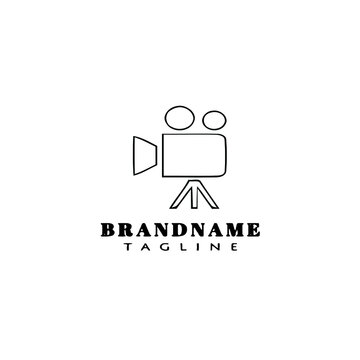 movie film camera logo cartoon icon design template black isolated vector illustration