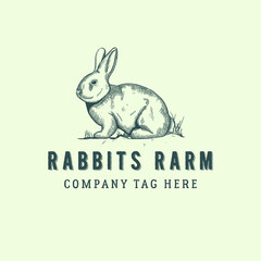 Fototapeta premium Vintage Rabbit Logo. Hand Drawing Rabbit. Cross Hatching Rabbit Farm Logo. Retro Logo Vector Image