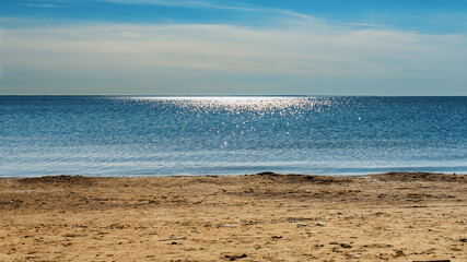 yellow warm sand and summer sea and sky