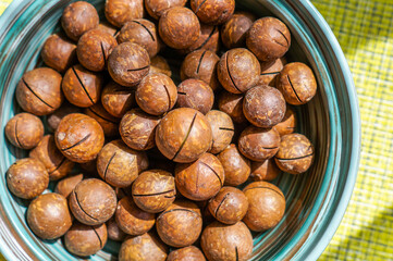 Ripe macadamia nuts in a plate