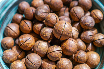 Ripe macadamia nuts in a plate