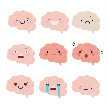 Brain set of cartoon emotions isolated