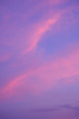 Pink, purple sky,Evening Dusk cloud on Sunset, idyllic nature cloud, dramatic sunlight with majestic peaceful sky in summer season. Pastel colors. Abstract nature background. High quality 