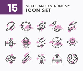 Simple 15 space and astronomy icon set with unique design