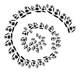 Addiction drugs icon spiral stream mosaic. Addiction drugs icons are united into spiral mosaic structure. Abstraction spiral organized from scattered addiction drugs symbols.