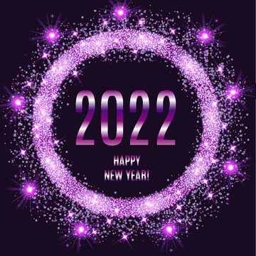2022 Happy New Year glowing violet background. Vector illustration