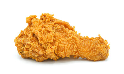 Fried chicken leg isolated on white background.