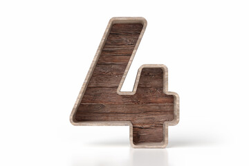 Wood decorative retro digit number 4. Nice to display eco friendly products or vintage objects. High definition 3D rendering.