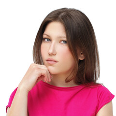 Fototapeta premium Portrait of worried young woman,crying girl,confused young woman